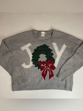 Kaisley Gray Cotton Wool Blend “JOY” Wreath Christmas Sweater Size M